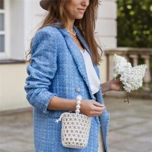Zara Women's Blue Tweed Blazer Coat